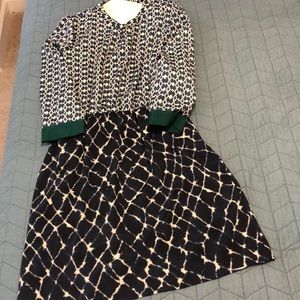 Blue, green and off white dress